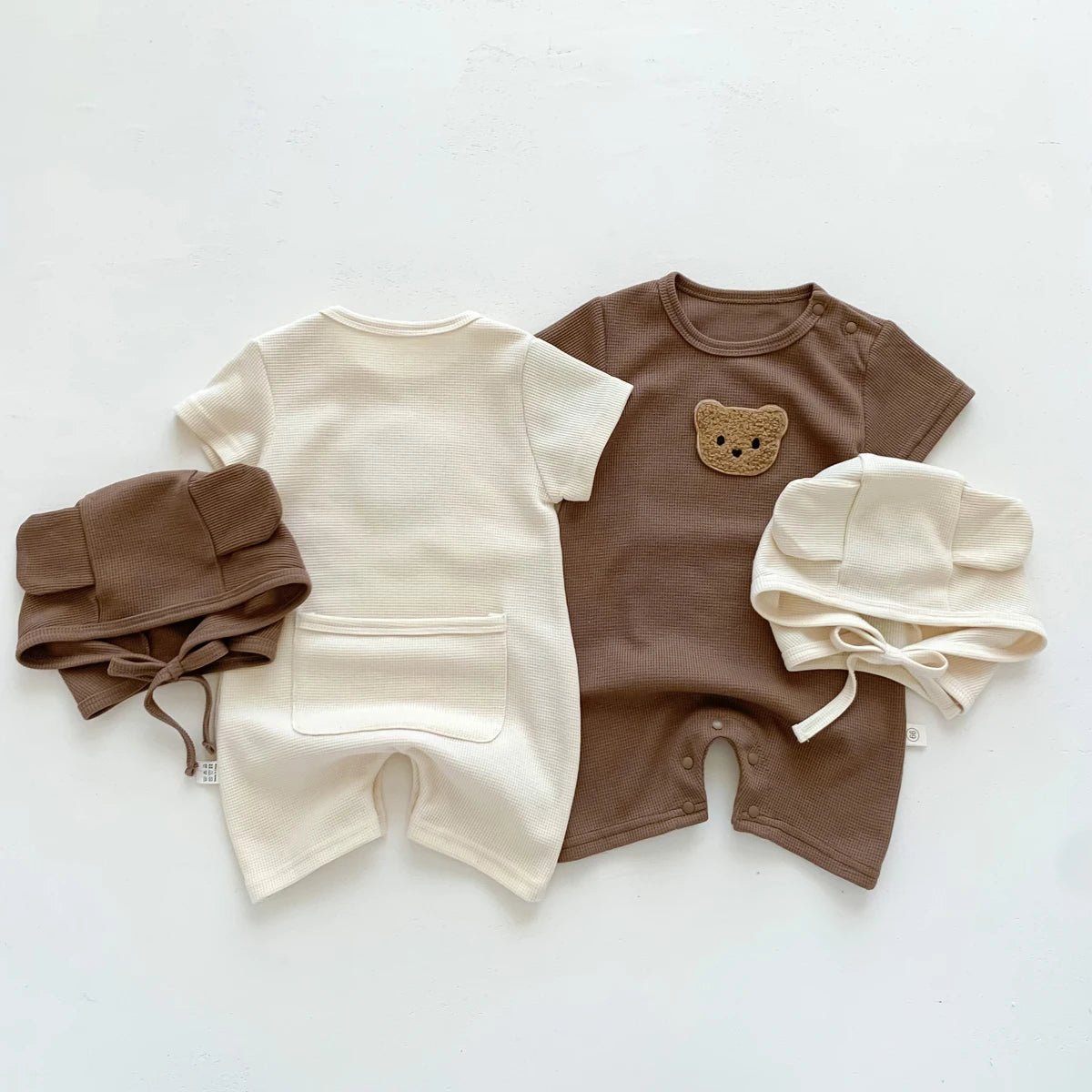 Baby jumpsuit summer waffle bear baby clothes baby short - sleeved jumpsuit, super cute summer outdoor clothes for boys and girls - Clothesfassion.store