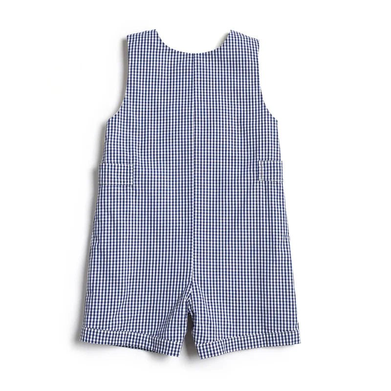 Baby Summer Clothes Boy Embroidery Suspenders Pants Children Plaid Leisure Suit Infants Smocked Clothing Kids Outfits - Clothesfassion.store