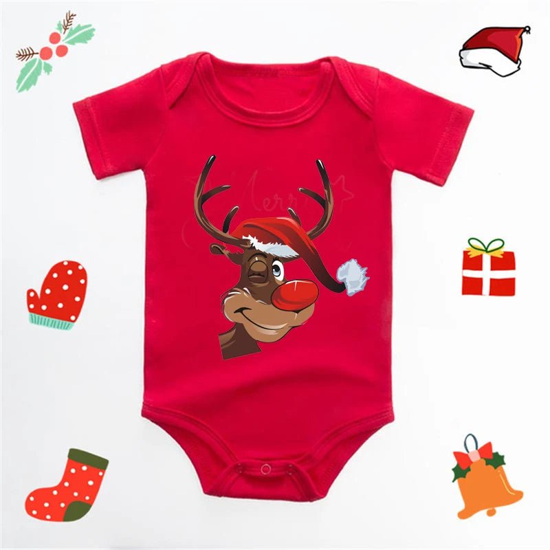 Baby's Merry Christmas Santa Bodysuit Cute New Year Clothes for Boy and Girl Red Jumpsuit Infant Short Sleeve Playsuit Outfit - Clothesfassion.store