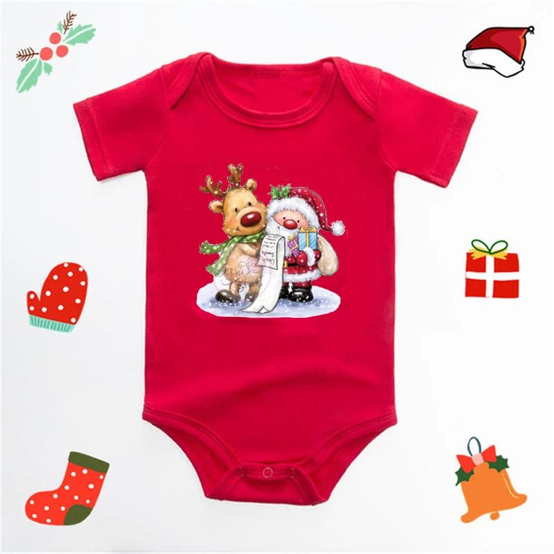 Baby's Merry Christmas Santa Bodysuit Cute New Year Clothes for Boy and Girl Red Jumpsuit Infant Short Sleeve Playsuit Outfit - Clothesfassion.store