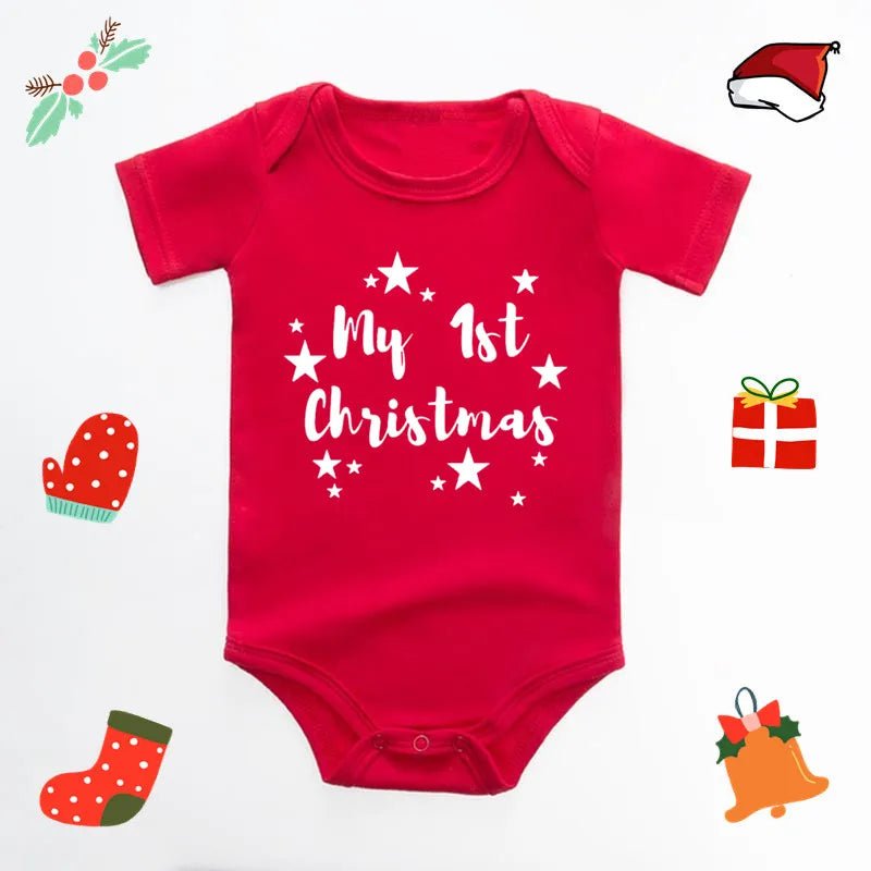 Baby's Merry Christmas Santa Bodysuit Cute New Year Clothes for Boy and Girl Red Jumpsuit Infant Short Sleeve Playsuit Outfit - Clothesfassion.store