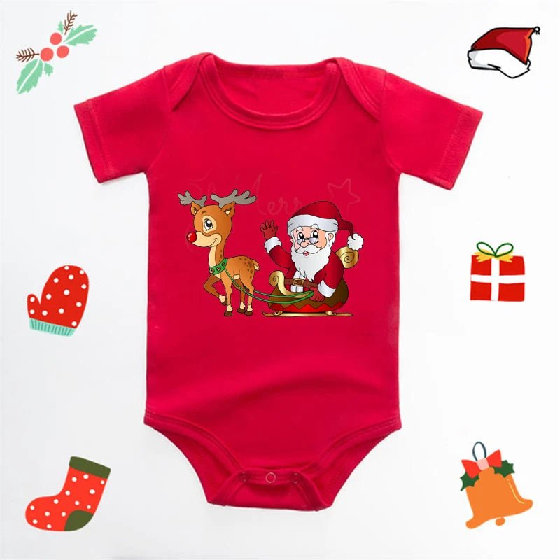 Baby's Merry Christmas Santa Bodysuit Cute New Year Clothes for Boy and Girl Red Jumpsuit Infant Short Sleeve Playsuit Outfit - Clothesfassion.store