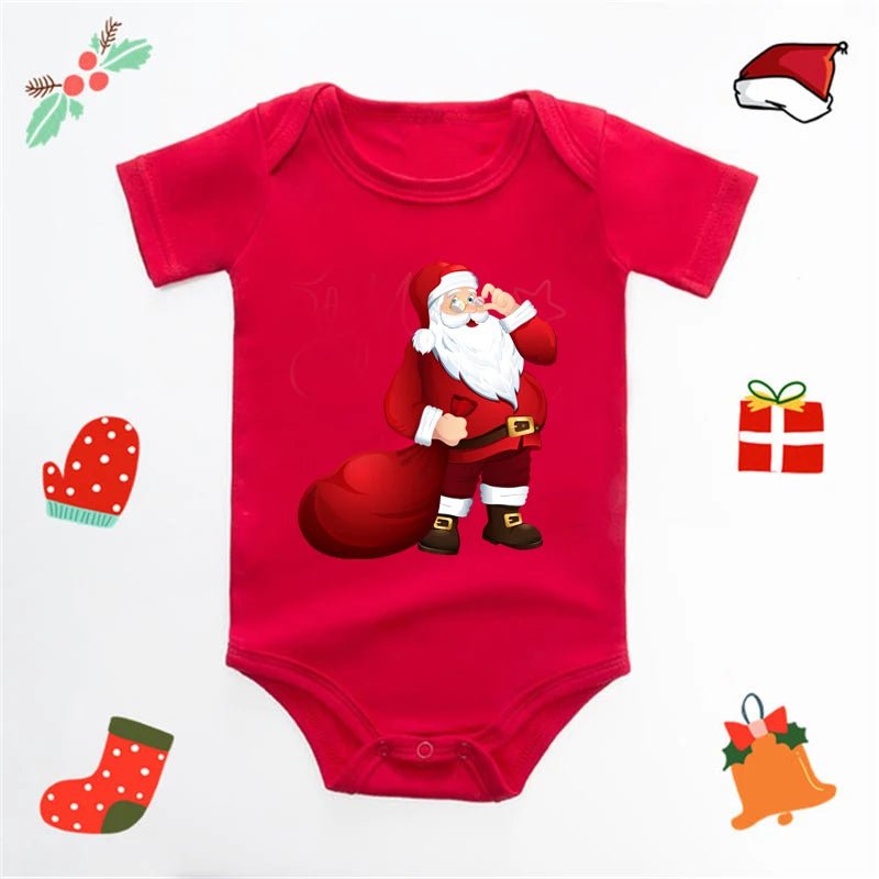 Baby's Merry Christmas Santa Bodysuit Cute New Year Clothes for Boy and Girl Red Jumpsuit Infant Short Sleeve Playsuit Outfit - Clothesfassion.store