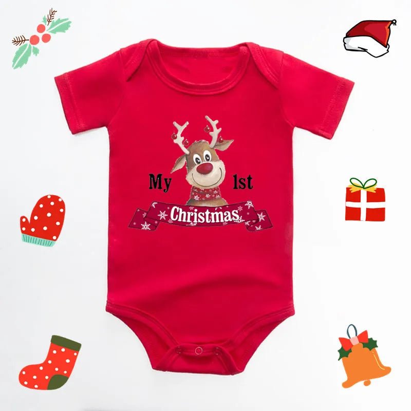 Baby's Merry Christmas Santa Bodysuit Cute New Year Clothes for Boy and Girl Red Jumpsuit Infant Short Sleeve Playsuit Outfit - Clothesfassion.store