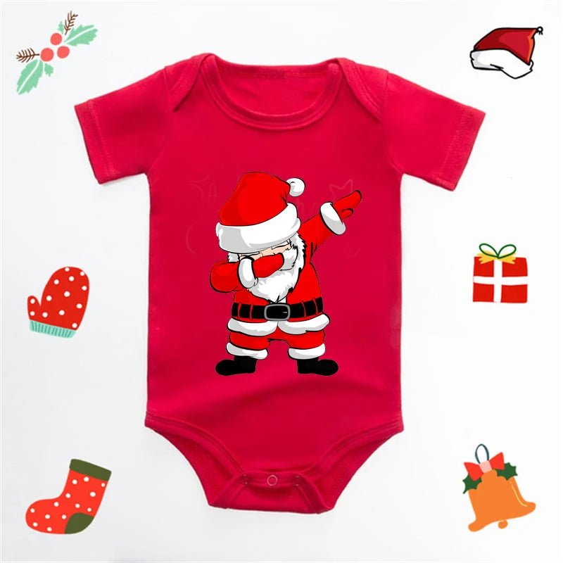 Baby's Merry Christmas Santa Bodysuit Cute New Year Clothes for Boy and Girl Red Jumpsuit Infant Short Sleeve Playsuit Outfit - Clothesfassion.store