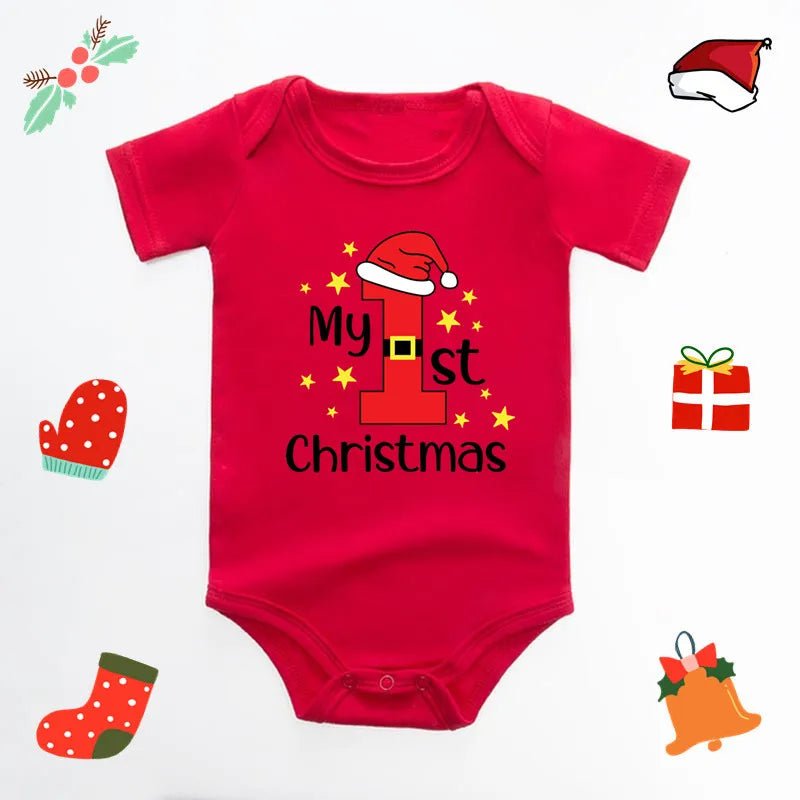 Baby's Merry Christmas Santa Bodysuit Cute New Year Clothes for Boy and Girl Red Jumpsuit Infant Short Sleeve Playsuit Outfit - Clothesfassion.store