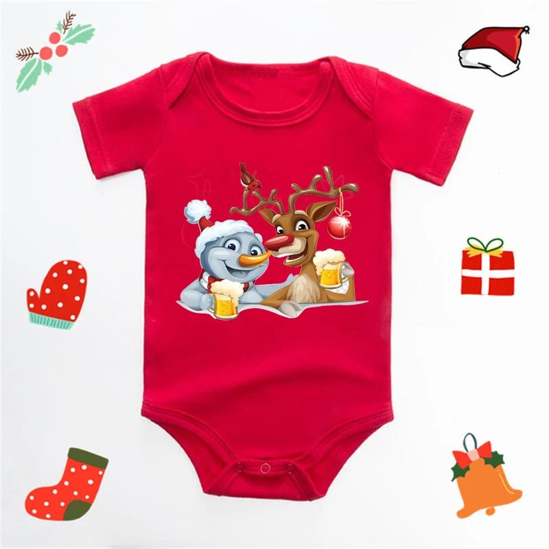 Baby's Merry Christmas Santa Bodysuit Cute New Year Clothes for Boy and Girl Red Jumpsuit Infant Short Sleeve Playsuit Outfit - Clothesfassion.store