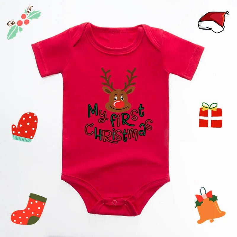 Baby's Merry Christmas Santa Bodysuit Cute New Year Clothes for Boy and Girl Red Jumpsuit Infant Short Sleeve Playsuit Outfit - Clothesfassion.store