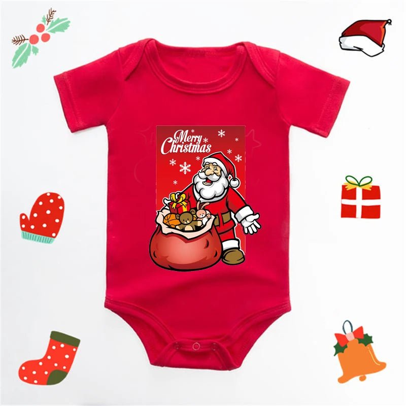 Baby's Merry Christmas Santa Bodysuit Cute New Year Clothes for Boy and Girl Red Jumpsuit Infant Short Sleeve Playsuit Outfit - Clothesfassion.store