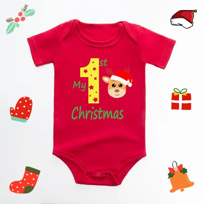 Baby's Merry Christmas Santa Bodysuit Cute New Year Clothes for Boy and Girl Red Jumpsuit Infant Short Sleeve Playsuit Outfit - Clothesfassion.store