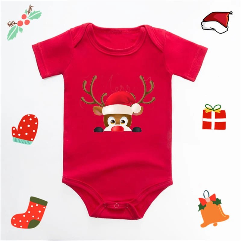 Baby's Merry Christmas Santa Bodysuit Cute New Year Clothes for Boy and Girl Red Jumpsuit Infant Short Sleeve Playsuit Outfit - Clothesfassion.store