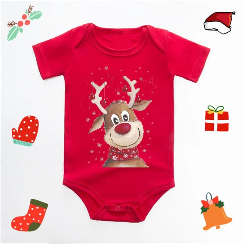 Baby's Merry Christmas Santa Bodysuit Cute New Year Clothes for Boy and Girl Red Jumpsuit Infant Short Sleeve Playsuit Outfit - Clothesfassion.store