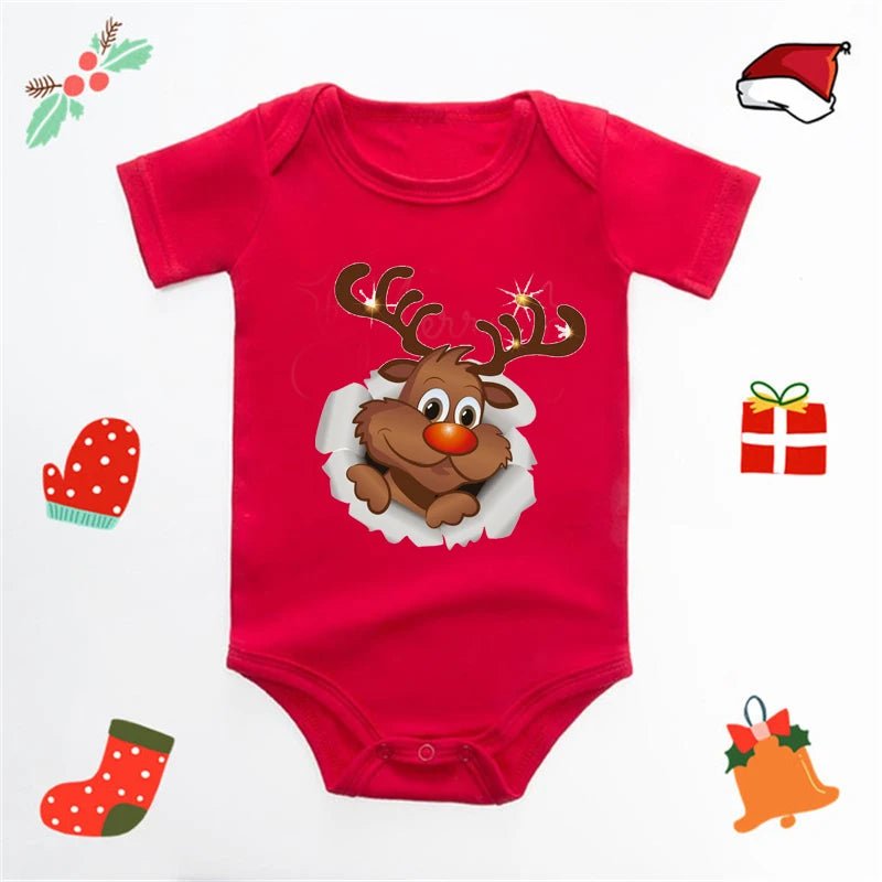Baby's Merry Christmas Santa Bodysuit Cute New Year Clothes for Boy and Girl Red Jumpsuit Infant Short Sleeve Playsuit Outfit - Clothesfassion.store
