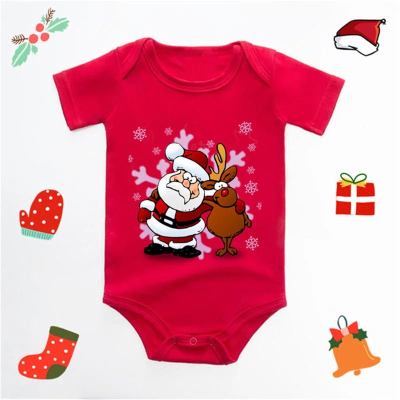 Baby's Merry Christmas Santa Bodysuit Cute New Year Clothes for Boy and Girl Red Jumpsuit Infant Short Sleeve Playsuit Outfit - Clothesfassion.store