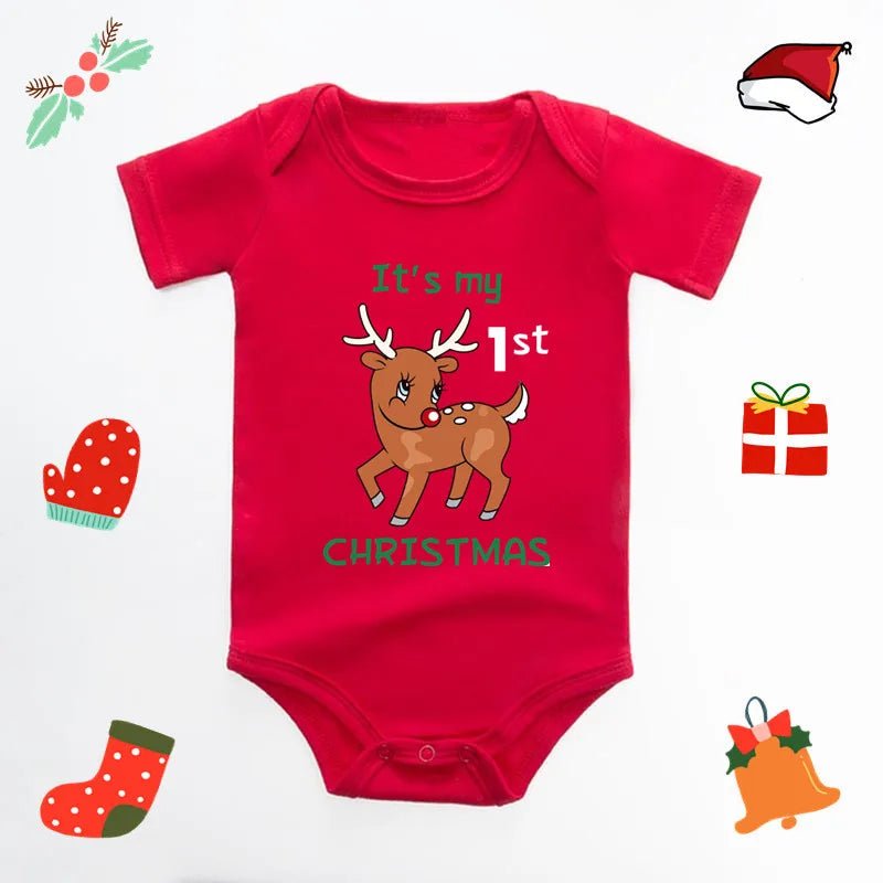 Baby's Merry Christmas Santa Bodysuit Cute New Year Clothes for Boy and Girl Red Jumpsuit Infant Short Sleeve Playsuit Outfit - Clothesfassion.store