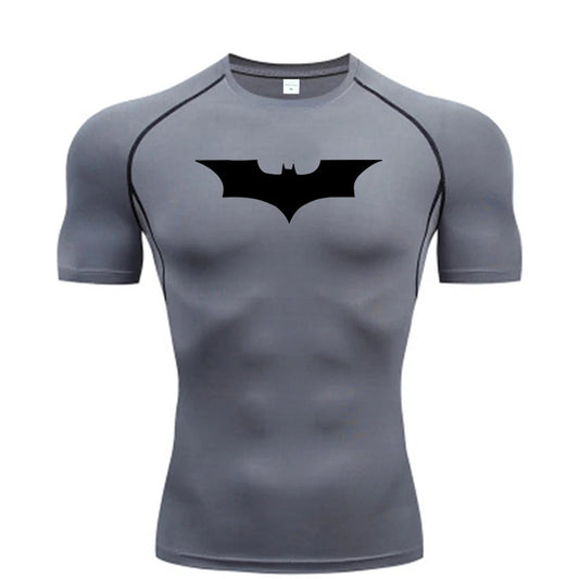 Bat Printed Men's Tight T-Shirt Running Compression Compression T Shirt Gym Fitness Jogging Short Sleeve Male Casual Shirt Tops - Clothesfassion.store