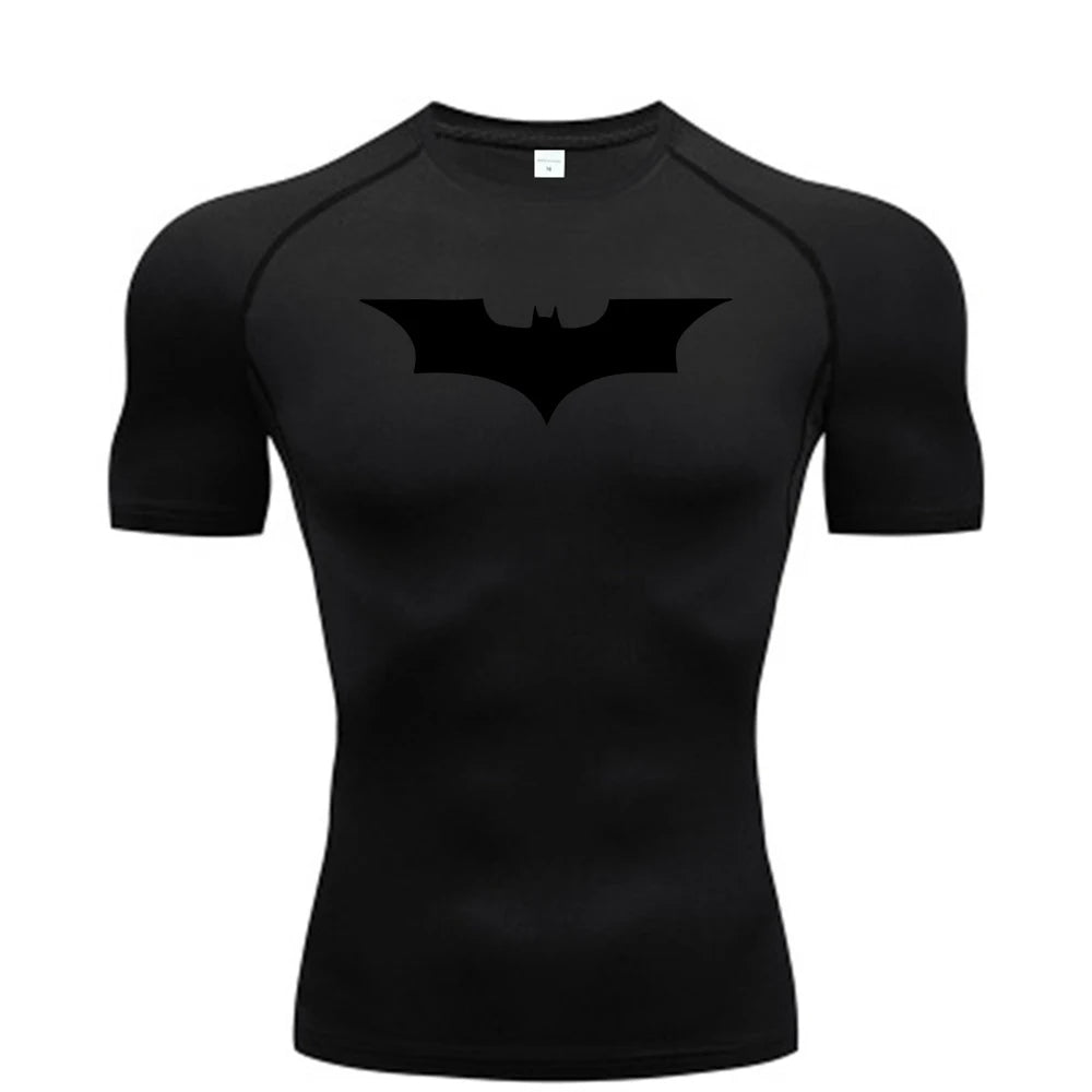 Bat Printed Men's Tight T-Shirt Running Compression Compression T Shirt Gym Fitness Jogging Short Sleeve Male Casual Shirt Tops - Clothesfassion.store