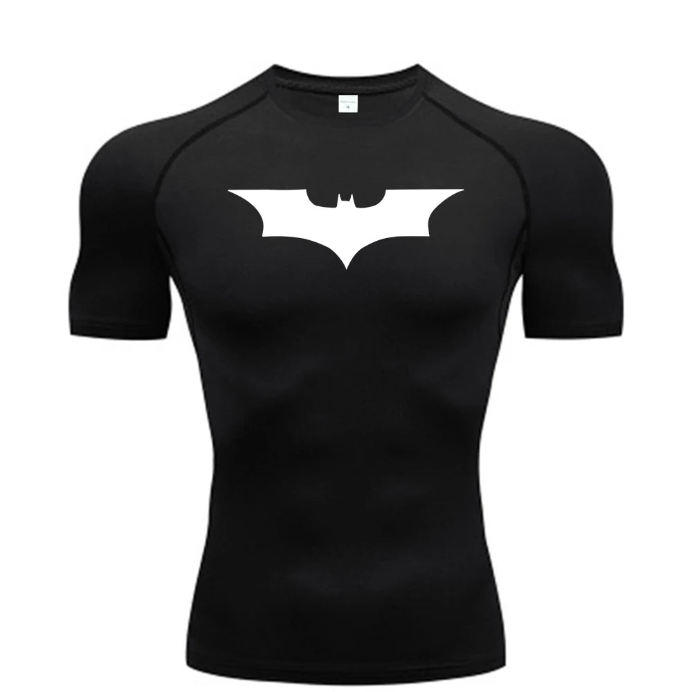 Bat Printed Men's Tight T-Shirt Running Compression Compression T Shirt Gym Fitness Jogging Short Sleeve Male Casual Shirt Tops - Clothesfassion.store