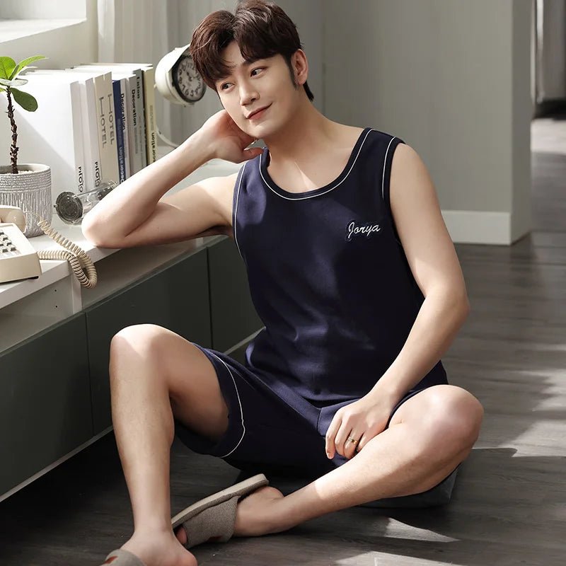 Big Size Pajamas Set for Men Summer Shorts Two Piece Sleepwear Shorts Sleeved Plus Size 3xl 4xl Loungewear Cotton Nightwear New - Clothesfassion.store