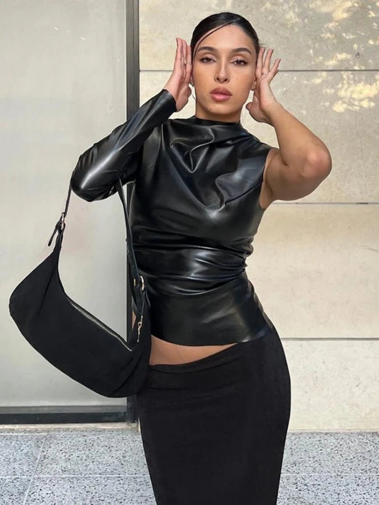 Black Y2k Top Folds Aesthetic Clothes O - Neck Roupas Femininas Estilosas One Shoulder Long Sleeve Ropa De Mujer Sexy Streetwear - Clothesfassion.store