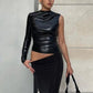 Black Y2k Top Folds Aesthetic Clothes O - Neck Roupas Femininas Estilosas One Shoulder Long Sleeve Ropa De Mujer Sexy Streetwear - Clothesfassion.store