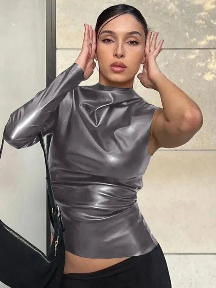 Black Y2k Top Folds Aesthetic Clothes O - Neck Roupas Femininas Estilosas One Shoulder Long Sleeve Ropa De Mujer Sexy Streetwear - Clothesfassion.store