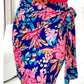 Blue Floral Print Lace - up High Waist Bodycon Mini Skirt - Clothesfassion.store
