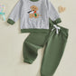 Boys 2 - Piece Set Stylish Long Sleeve Striped Embroidery Dog Sweatshirt with Elastic Waist Sweatpants for Fall Fashion - Clothesfassion.store