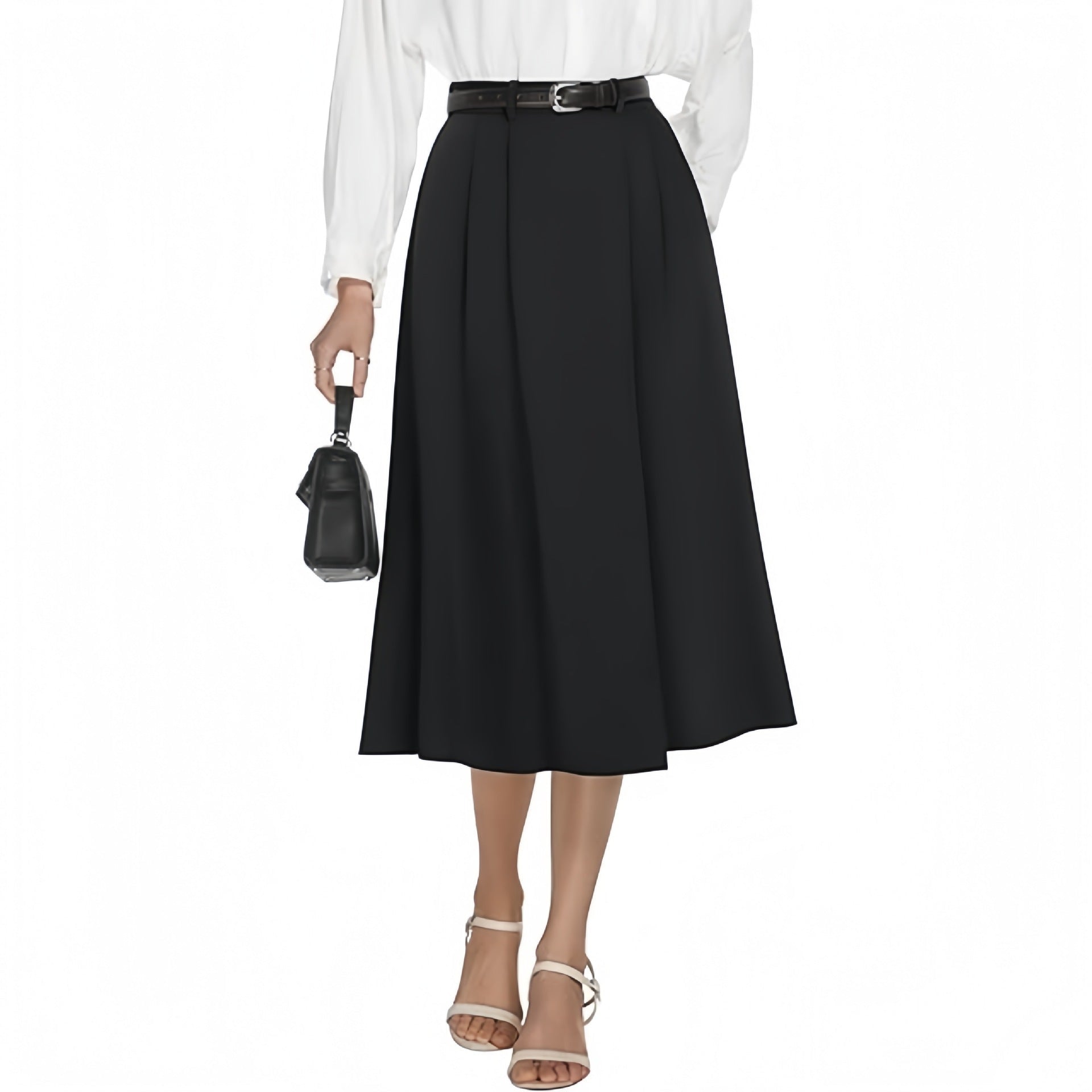 Business - casual Flared A - line Pleated Skirt With Pockets - Clothesfassion.store
