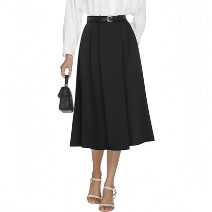 Business - casual Flared A - line Pleated Skirt With Pockets - Clothesfassion.store
