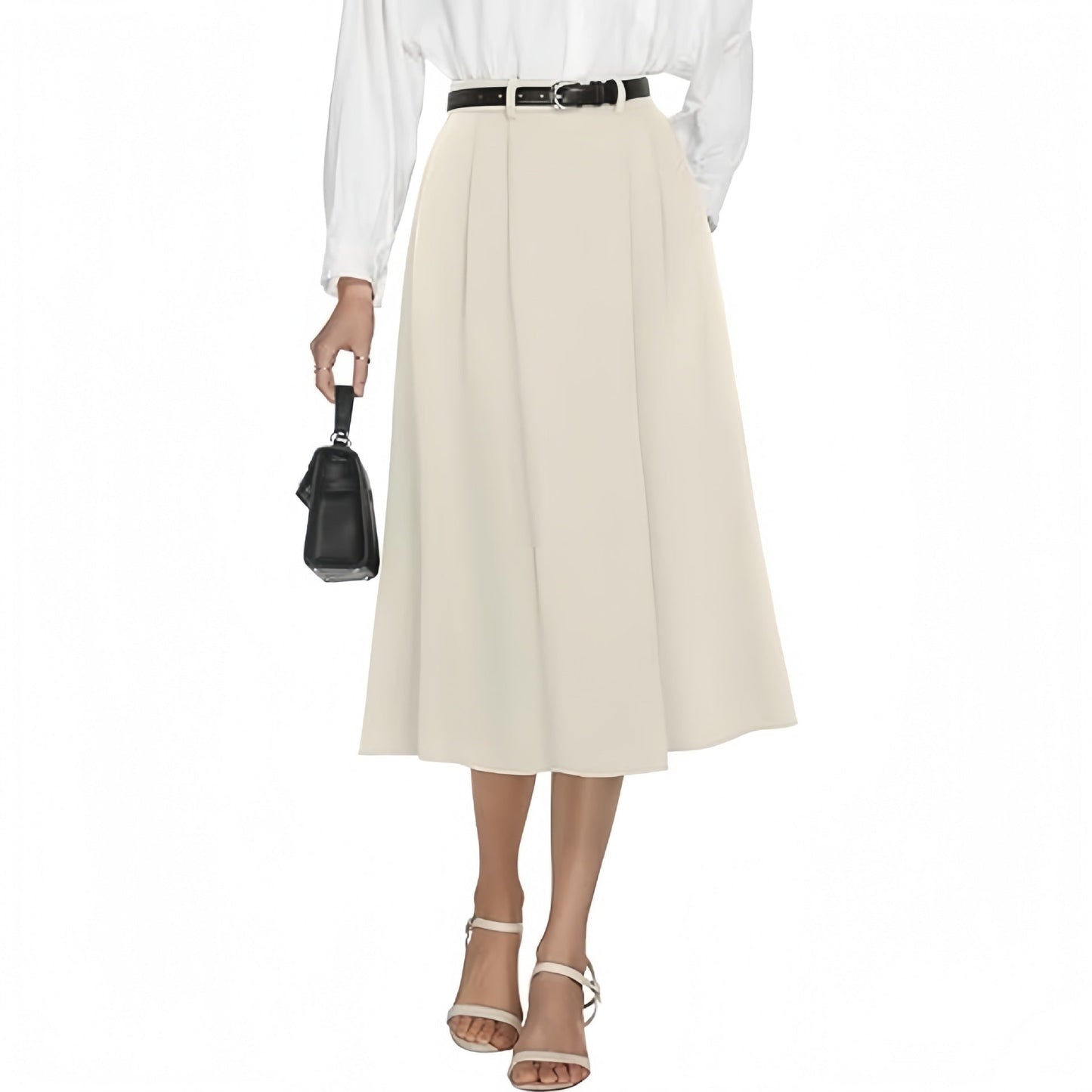 Business - casual Flared A - line Pleated Skirt With Pockets - Clothesfassion.store