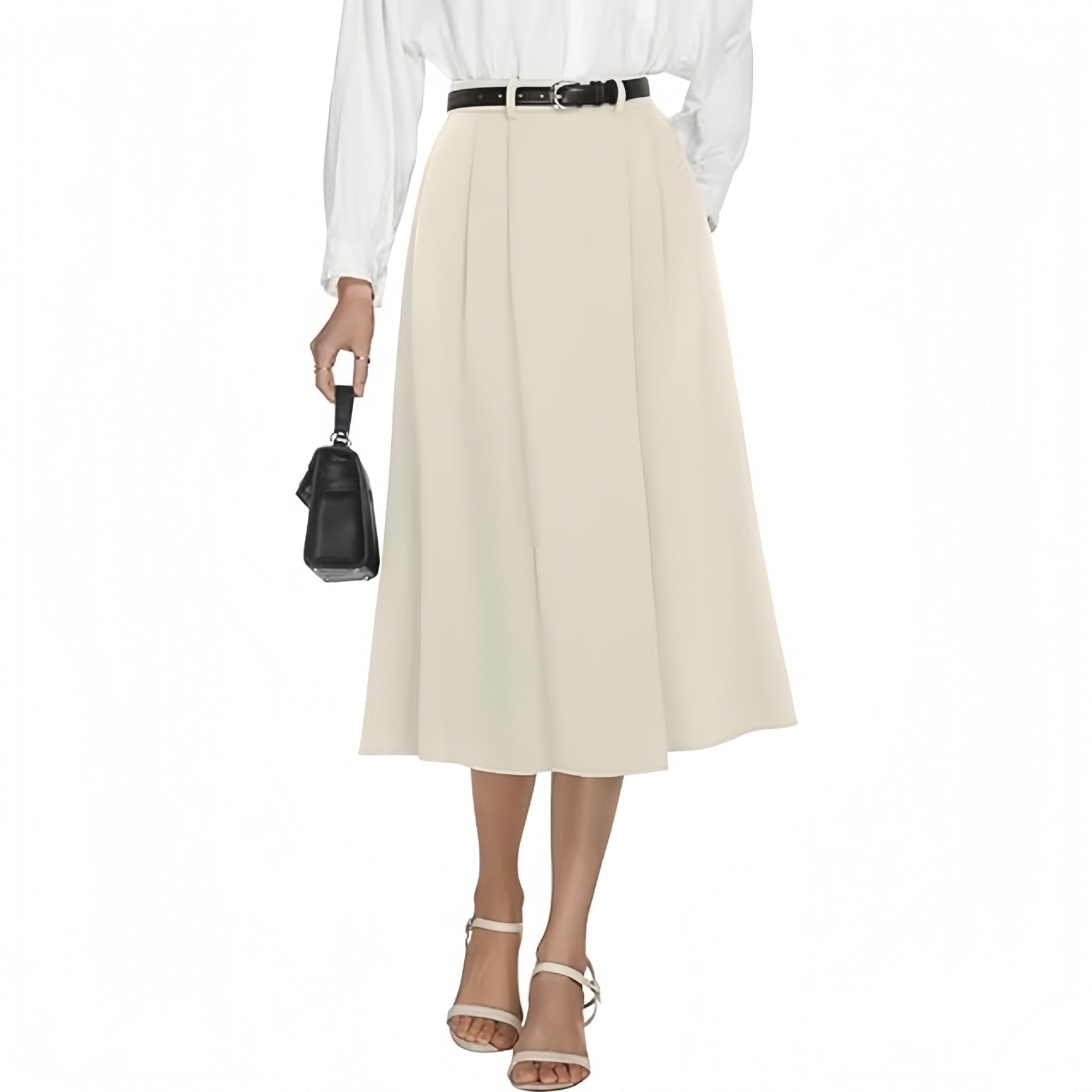 Business - casual Flared A - line Pleated Skirt With Pockets - Clothesfassion.store