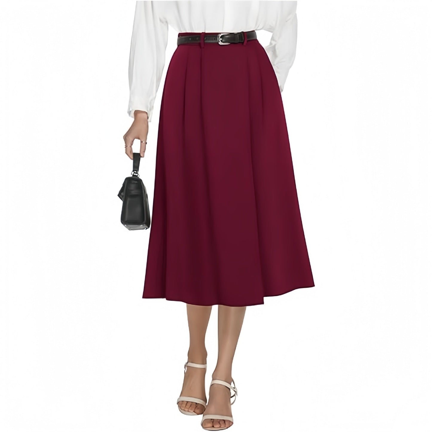Business - casual Flared A - line Pleated Skirt With Pockets - Clothesfassion.store