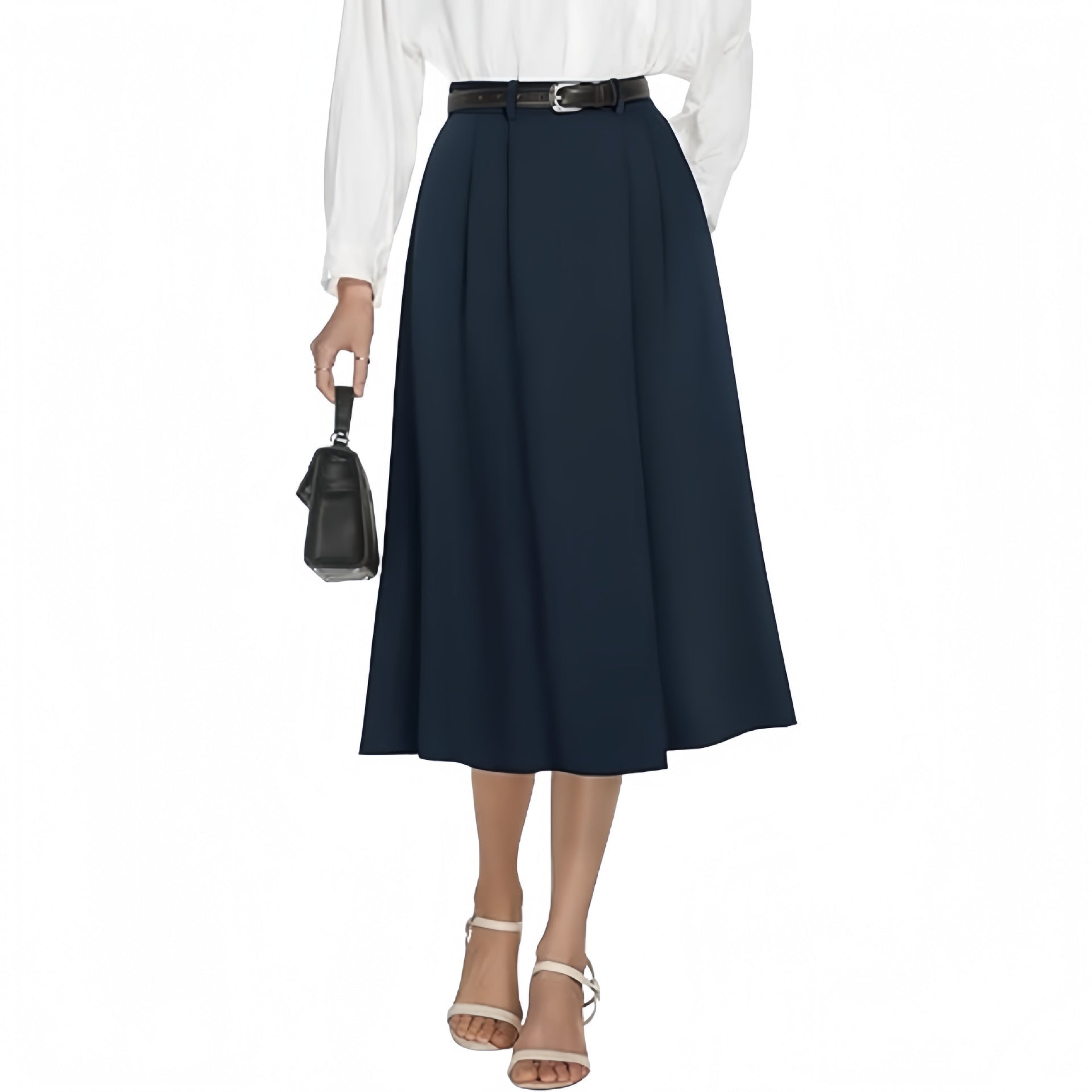 Business - casual Flared A - line Pleated Skirt With Pockets - Clothesfassion.store