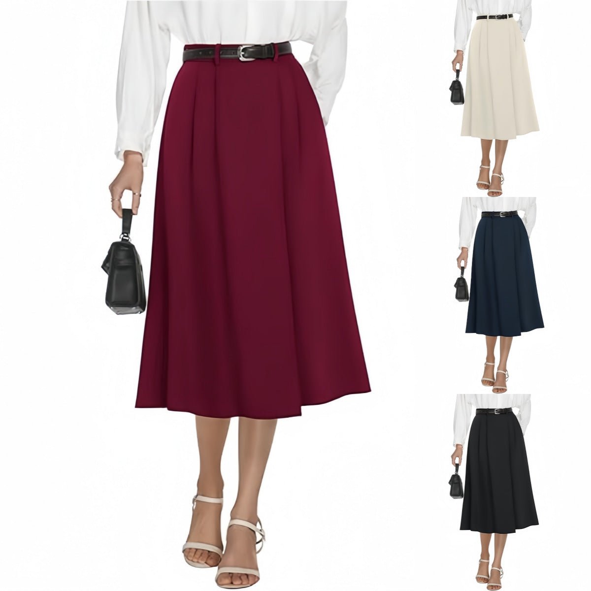 Business - casual Flared A - line Pleated Skirt With Pockets - Clothesfassion.store