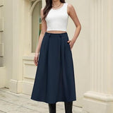 Business - casual Flared A - line Pleated Skirt With Pockets - Clothesfassion.store