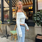 Candyhot Solid Elegant Off Shoulder Ribbed Crop Tops Autumn Fashion Casual Skinny Long Sleeve Camis Gentle Y2K Tight T-shirts - Clothesfassion.store