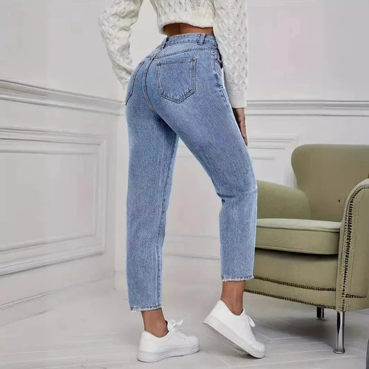 Casual Washed Ripped Jeans for Women Spring and Summer New Fashion Straight Nine Minutes of Pants Women - Clothesfassion.store