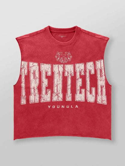 Chaozhou brand hot sales high street American retro washable old vest boys summer ins Chaozhou brand sports pure cotton sleevele - Clothesfassion.store