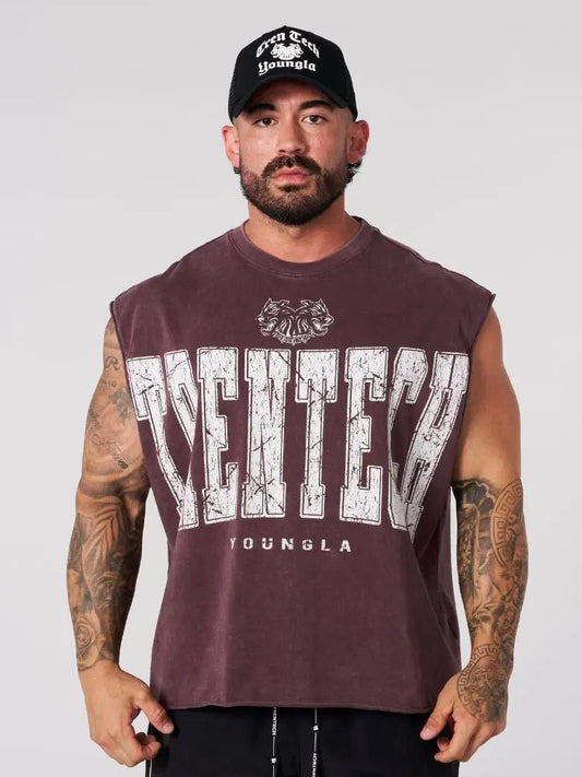 Chaozhou brand hot sales high street American retro washable old vest boys summer ins Chaozhou brand sports pure cotton sleevele - Clothesfassion.store