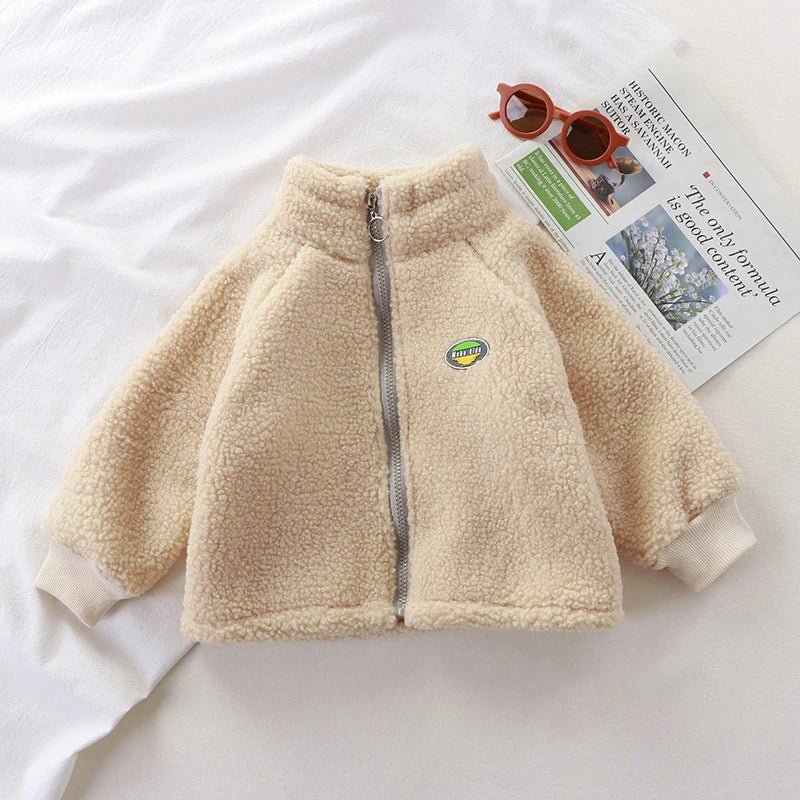 Children Plush Jacket Winter Baby Clothes Windproof Warm Thicken Velvet Kids Coat Boy Girl Toddler Lamb Fleece Turtleneck Tops - Clothesfassion.store
