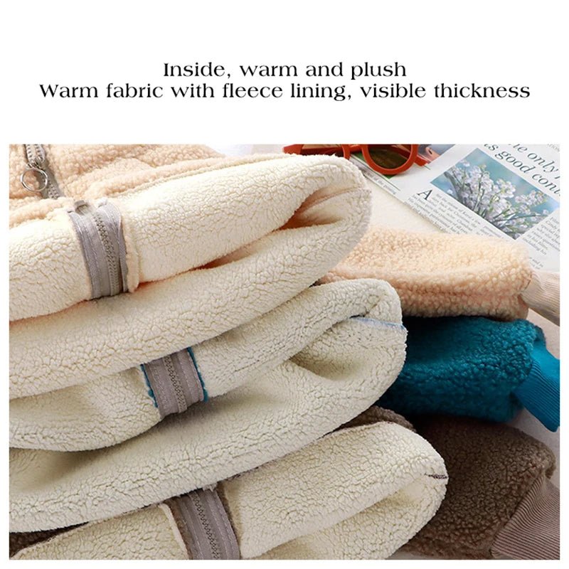 Children Plush Jacket Winter Baby Clothes Windproof Warm Thicken Velvet Kids Coat Boy Girl Toddler Lamb Fleece Turtleneck Tops - Clothesfassion.store