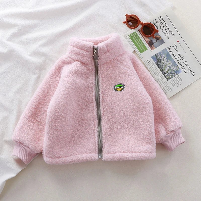 Children Plush Jacket Winter Baby Clothes Windproof Warm Thicken Velvet Kids Coat Boy Girl Toddler Lamb Fleece Turtleneck Tops - Clothesfassion.store