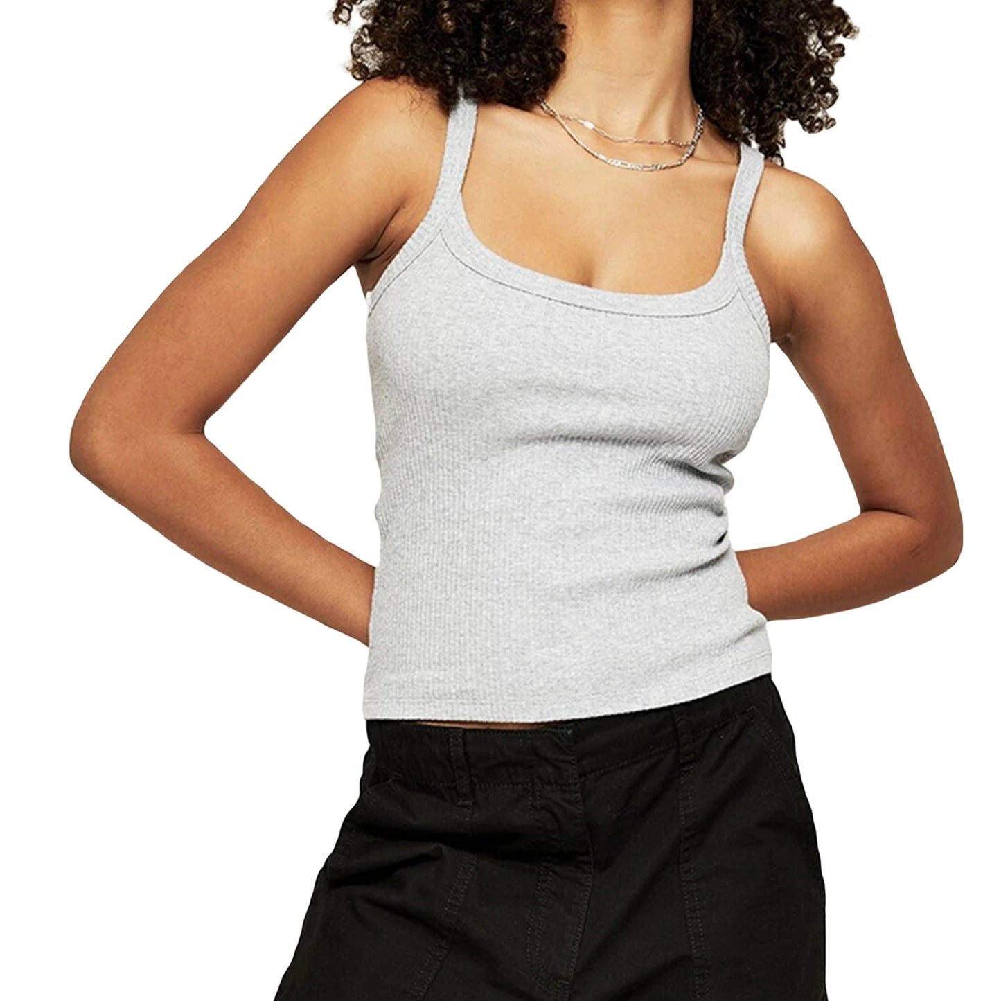 Combhasaki Women's Summer Solid Color Cleanfit Crop Tank Tops Basic Sleeveless Round Neck Slim Fit Backless Y2K Ribbed Vest - Clothesfassion.store