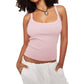 Combhasaki Women's Summer Solid Color Cleanfit Crop Tank Tops Basic Sleeveless Round Neck Slim Fit Backless Y2K Ribbed Vest - Clothesfassion.store