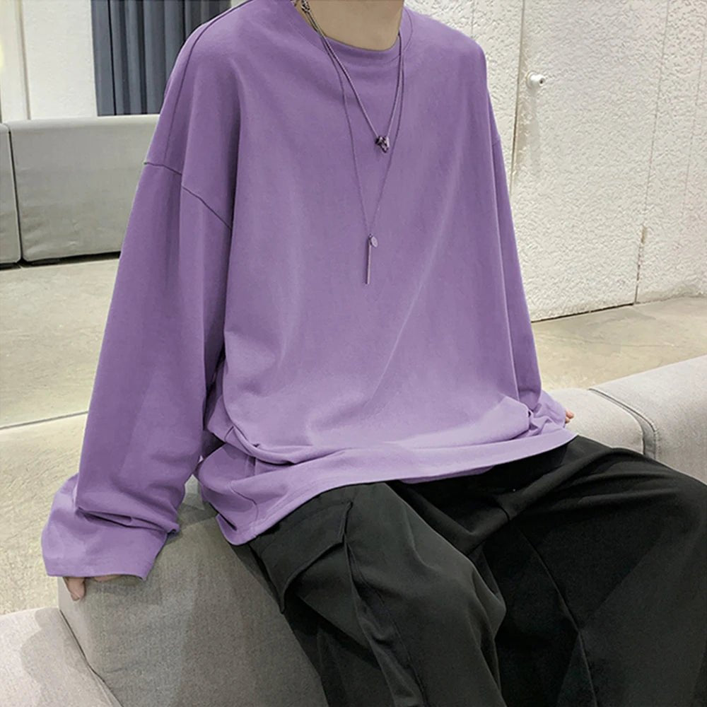 Cotton Oversize Men's Women T-shirt Man Long sleeves Pure Color Men t shirt T-shirts For Male Female Tops - Clothesfassion.store