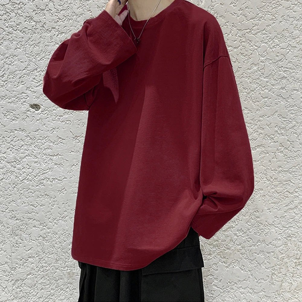 Cotton Oversize Men's Women T-shirt Man Long sleeves Pure Color Men t shirt T-shirts For Male Female Tops - Clothesfassion.store