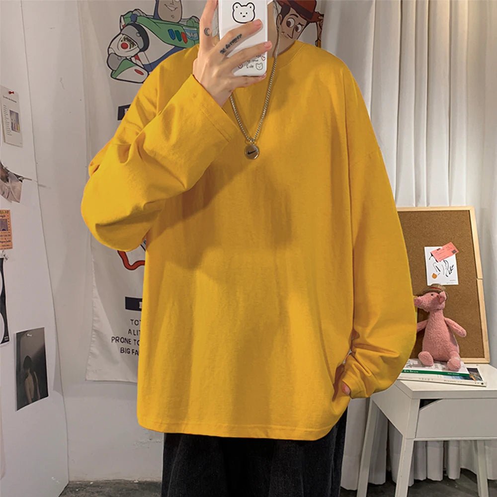Cotton Oversize Men's Women T-shirt Man Long sleeves Pure Color Men t shirt T-shirts For Male Female Tops - Clothesfassion.store
