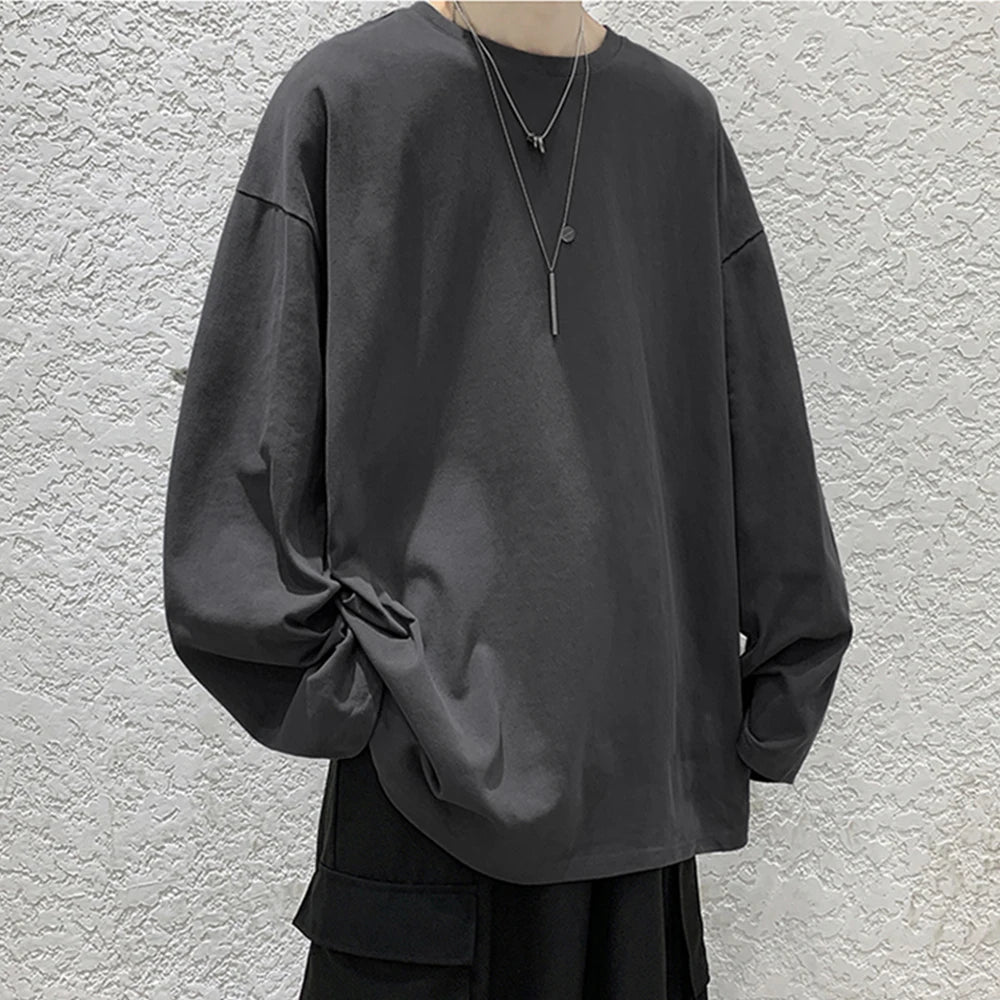 Cotton Oversize Men's Women T-shirt Man Long sleeves Pure Color Men t shirt T-shirts For Male Female Tops - Clothesfassion.store