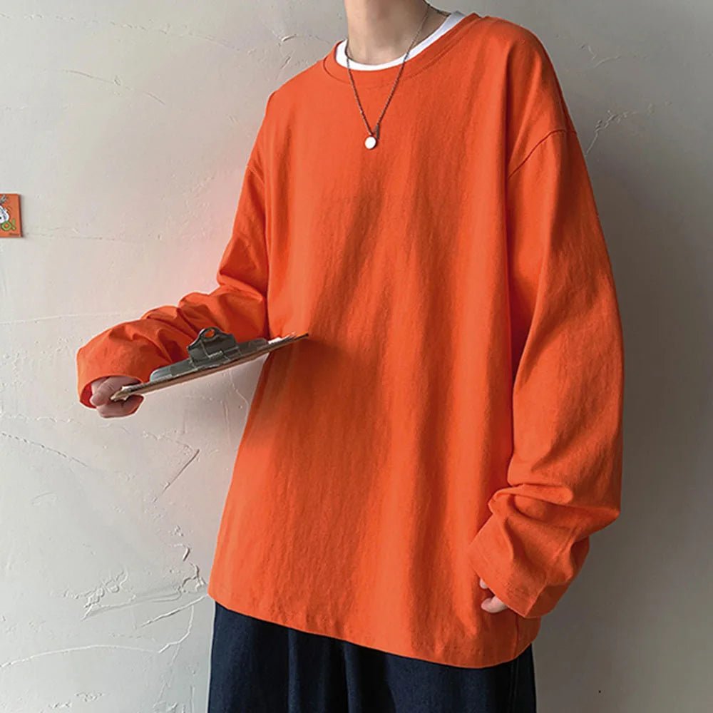 Cotton Oversize Men's Women T-shirt Man Long sleeves Pure Color Men t shirt T-shirts For Male Female Tops - Clothesfassion.store